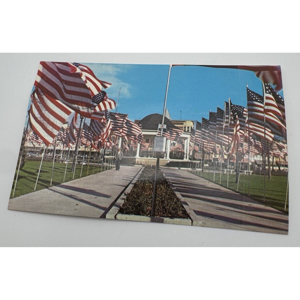 Postcard Fairfield Iowa Central Park Avenue of American USA Flags Dexter Press